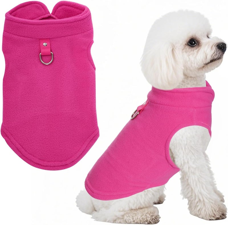 Sucrain Dog Fleece Vest Soft Pet Jacket with Leash O-Ring Winter Warm Pet Pullover Coat for Small Dog (Hot Pink, Medium) - Image 1